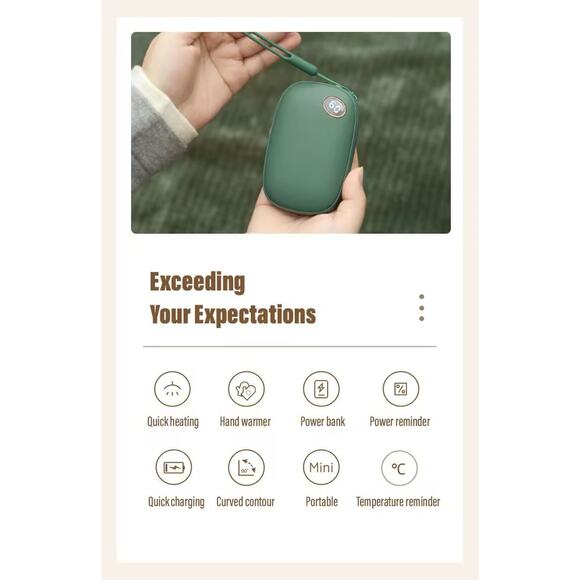 10000mAh Rechargeable Hand Warmer Power Bank Double-Sided Instant Heat Black - Picture 4 of 5